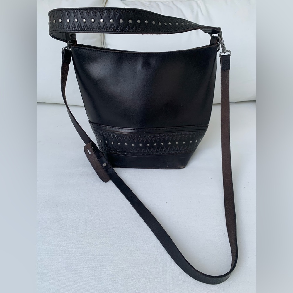Black Leather Bucket Purse-Lucky Brand